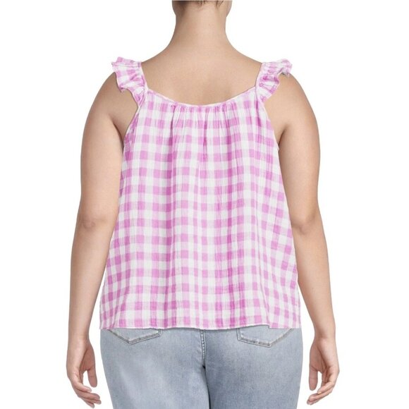 Terra & Sky Ruffle Tank Top Womens Plus Size 2X Pink White Pink Gingham Preppy - Picture 2 of 12